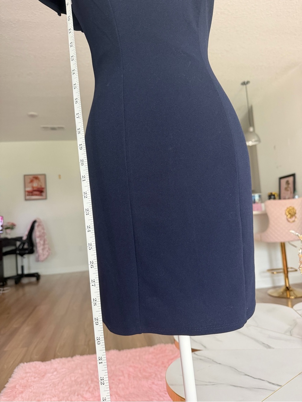 Barbiecore Women’s Navy Ruffle Sleeve Bodycon Dress with back detail - Picture 5 of 12